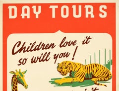 Original Vintage Poster Longleat Zoo Tiger Giraffe Wilts & Dorset Bus Day Tours