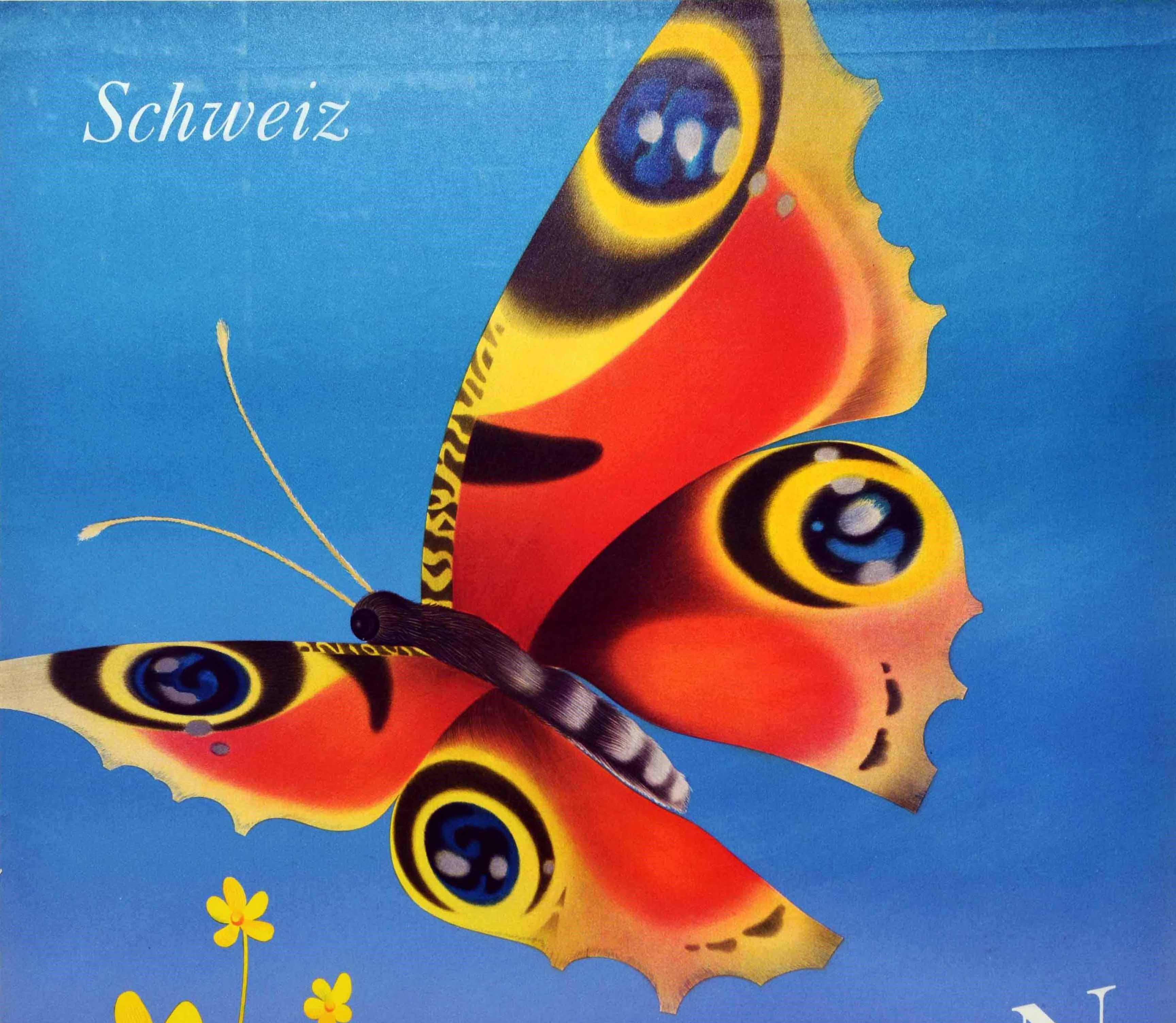 Original Vintage Poster Luzern Switzerland Travel Lucerne Lake Alps Butterfly - Print by Unknown