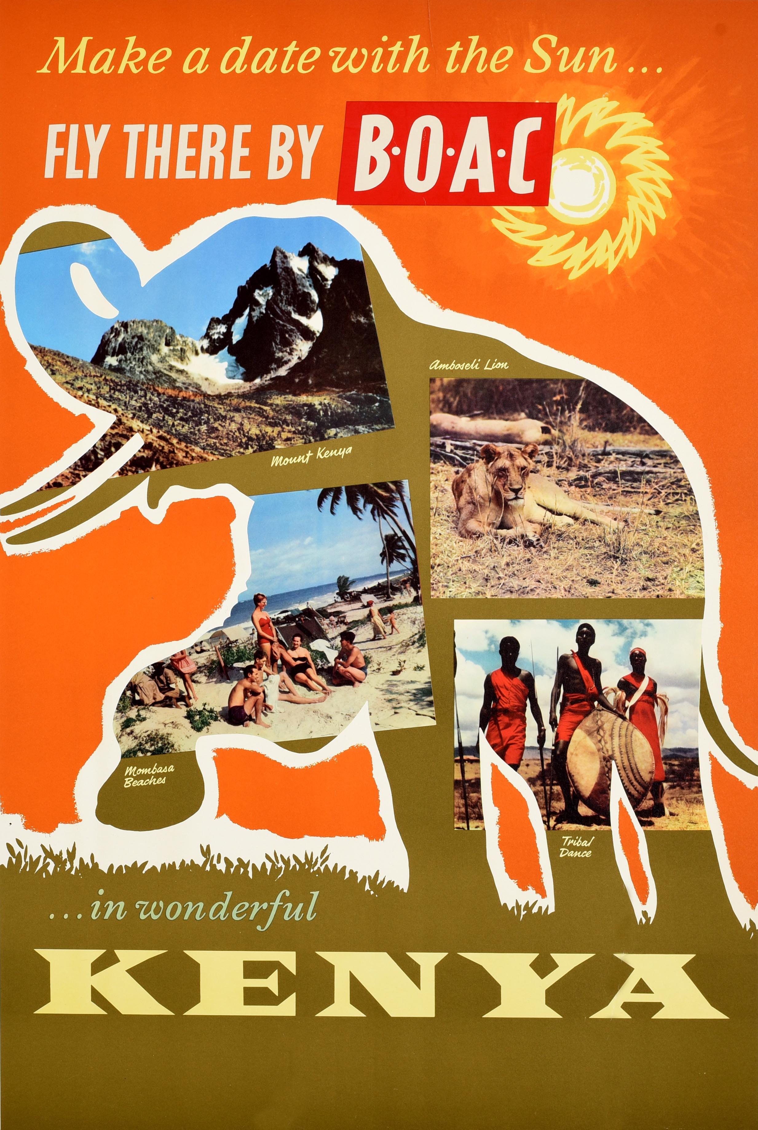 Unknown Print - Original Vintage Poster Make A Date With The Sun In Wonderful Kenya BOAC Travel