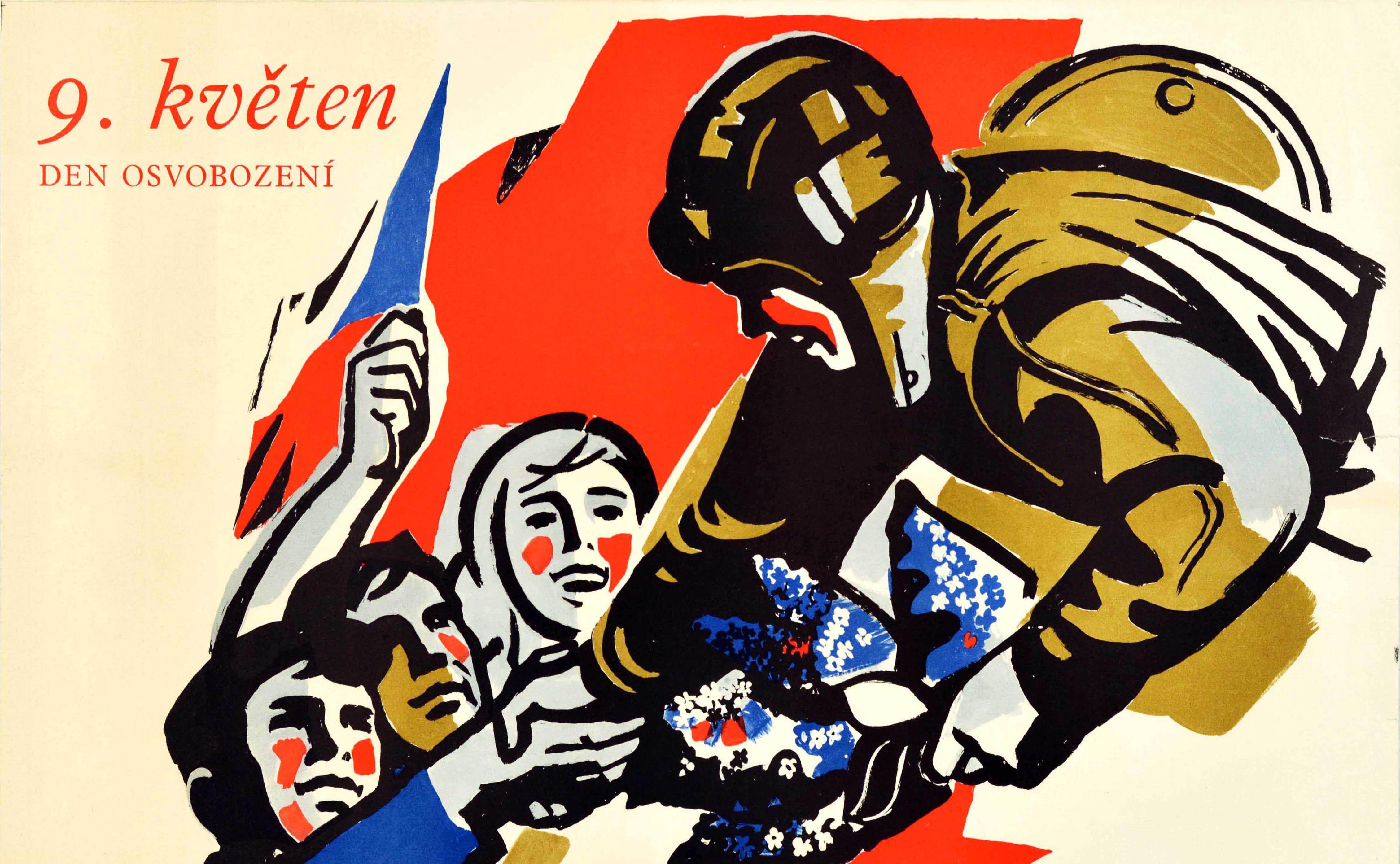 Poster originale d'epoca 9 maggio Den Osvobozeni Giorno della Libertà Fine della Seconda Guerra Mondiale Cecoslovacchia - Print di Unknown
