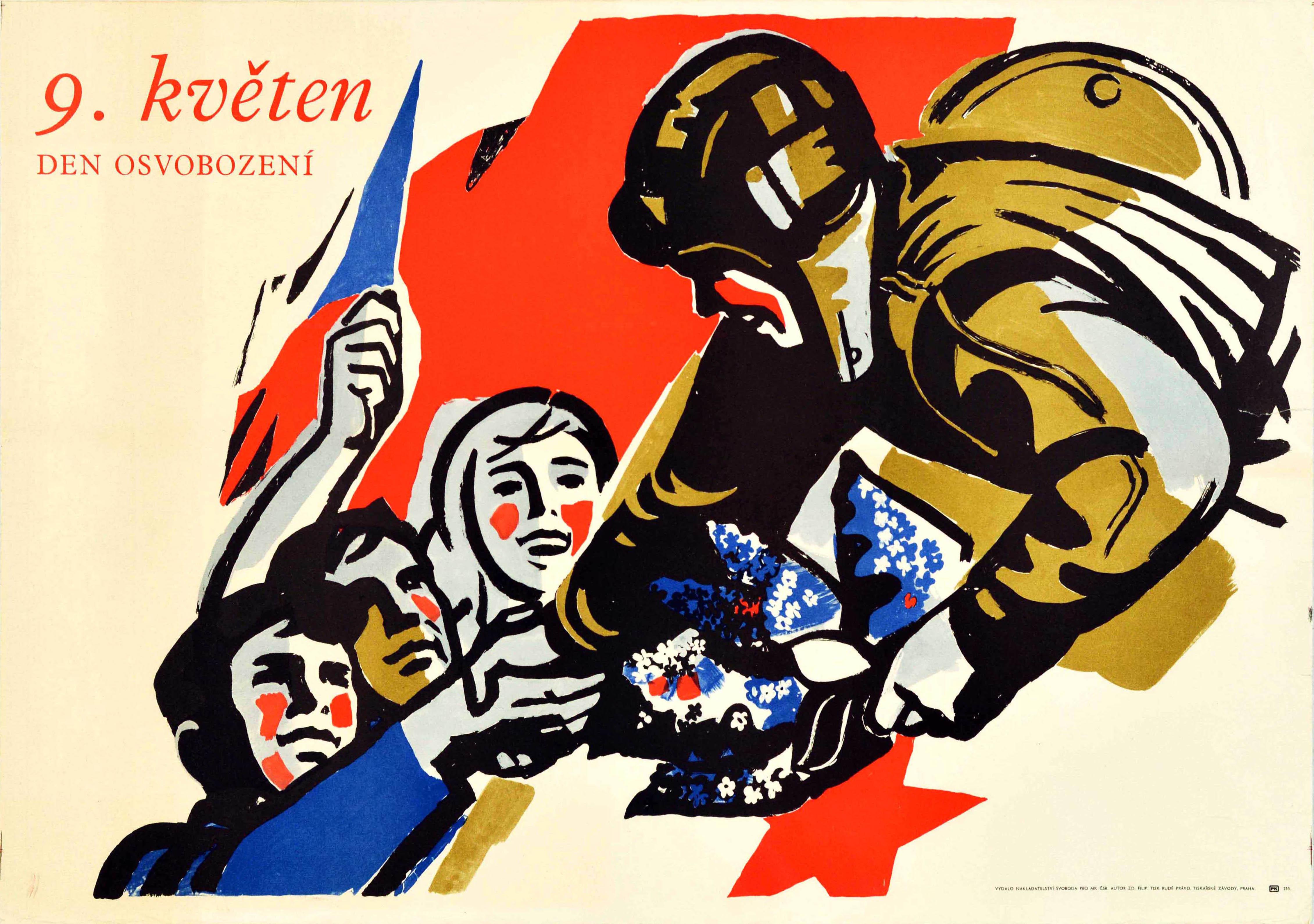 Print di Unknown - Poster originale d'epoca 9 maggio Den Osvobozeni Giorno della Libertà Fine della Seconda Guerra Mondiale Cecoslovacchia