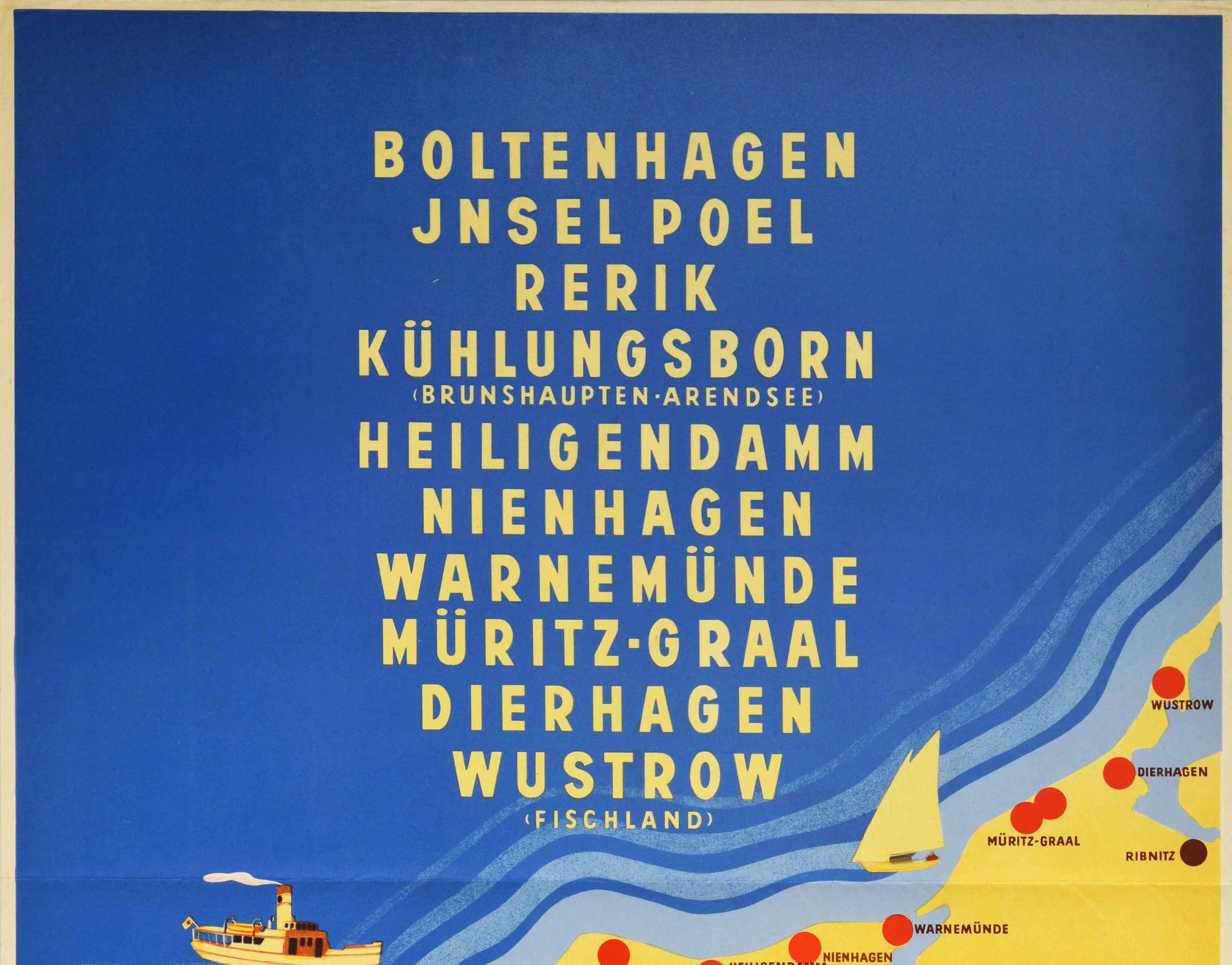 Original Vintage Poster Mecklenburg Germany Baltic Sea Beach Resorts Travel Map - Print by Unknown