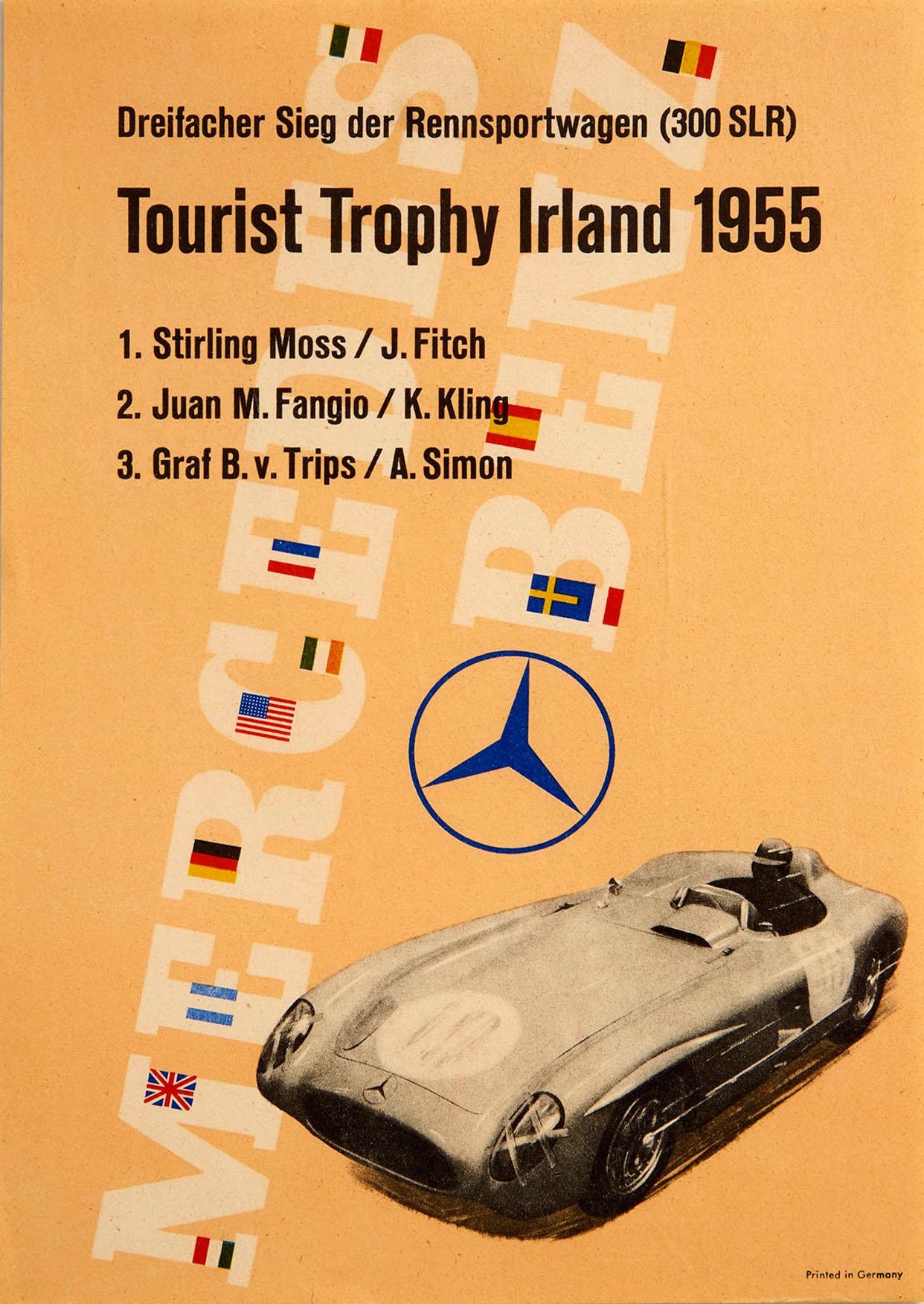 Unknown Print - Original Vintage Poster Mercedes Benz 300SLR Motor Racing Ireland Stirling Moss 