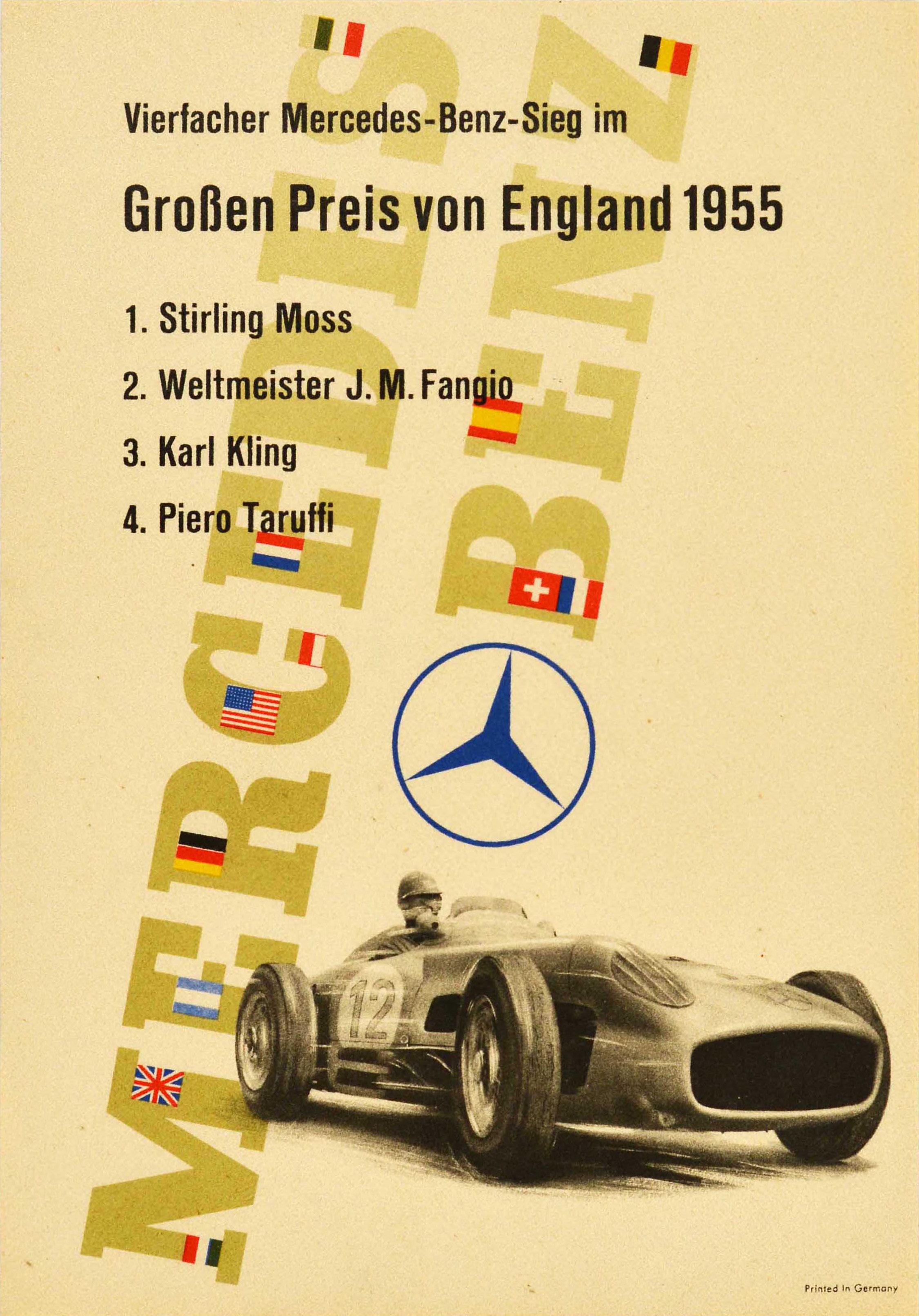 Unknown Print - Original Vintage Poster Mercedes Benz England Grand Prix Victory Stirling Moss