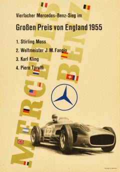Original Vintage Poster Mercedes Benz England Grand Prix Victory Stirling Moss