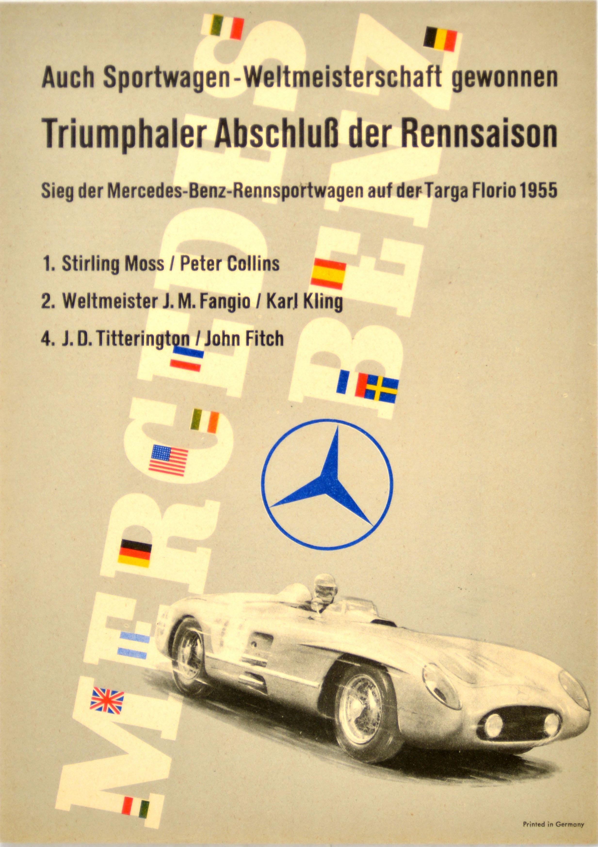 Unknown Print - Original Vintage Poster Mercedes Benz Sports Car Racing Art Stirling Moss Fangio
