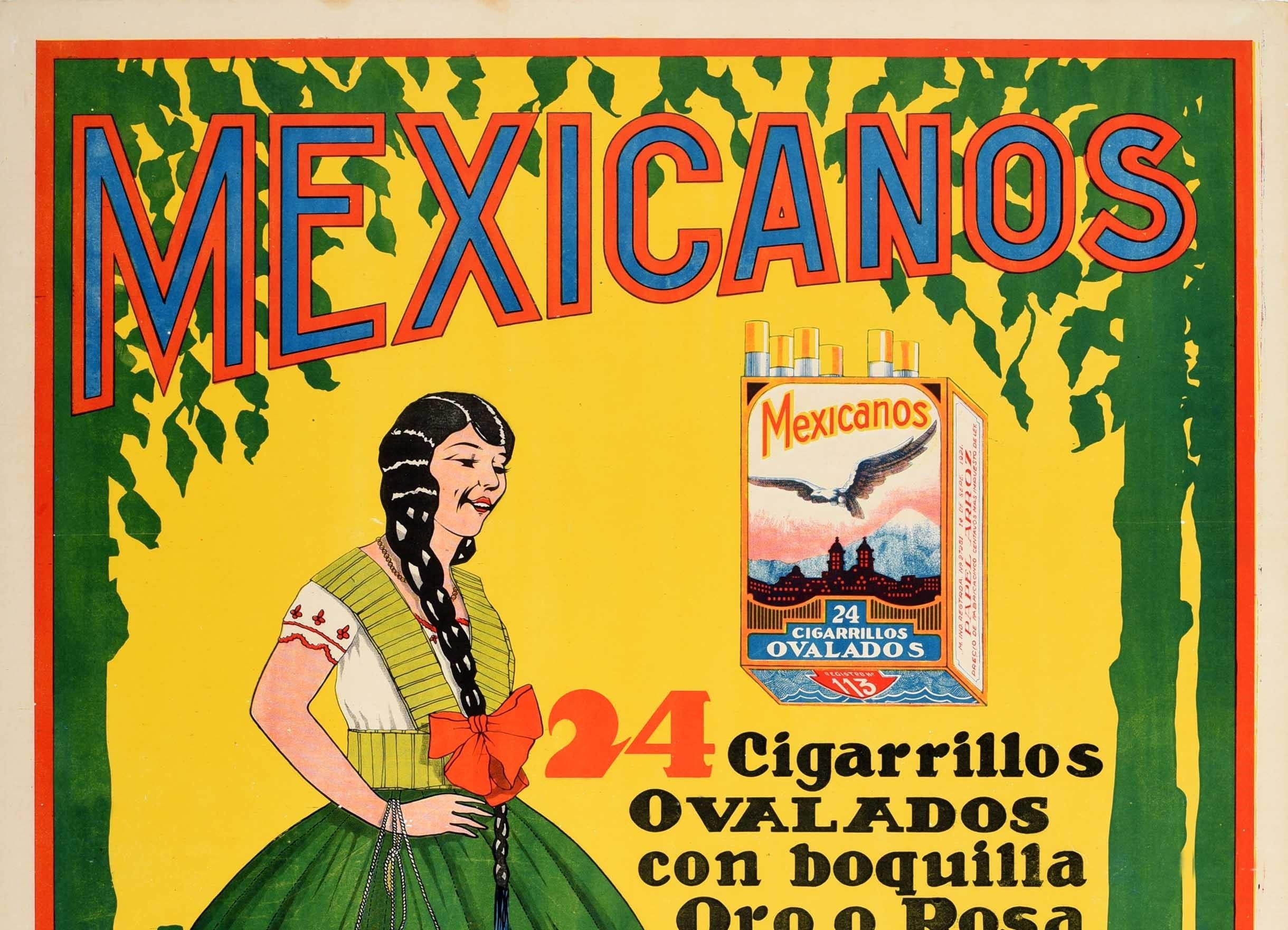 Original Vintage Poster Mexicanos Cigarrillos Quality Cigars Cigarettes Tobacco  - Print by Unknown