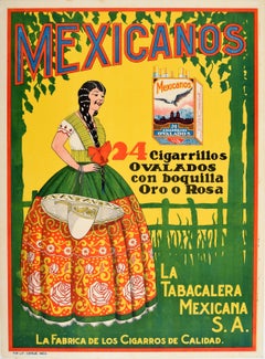 Original Antique Poster Mexicanos Cigarrillos Quality Cigars Cigarettes Tobacco 