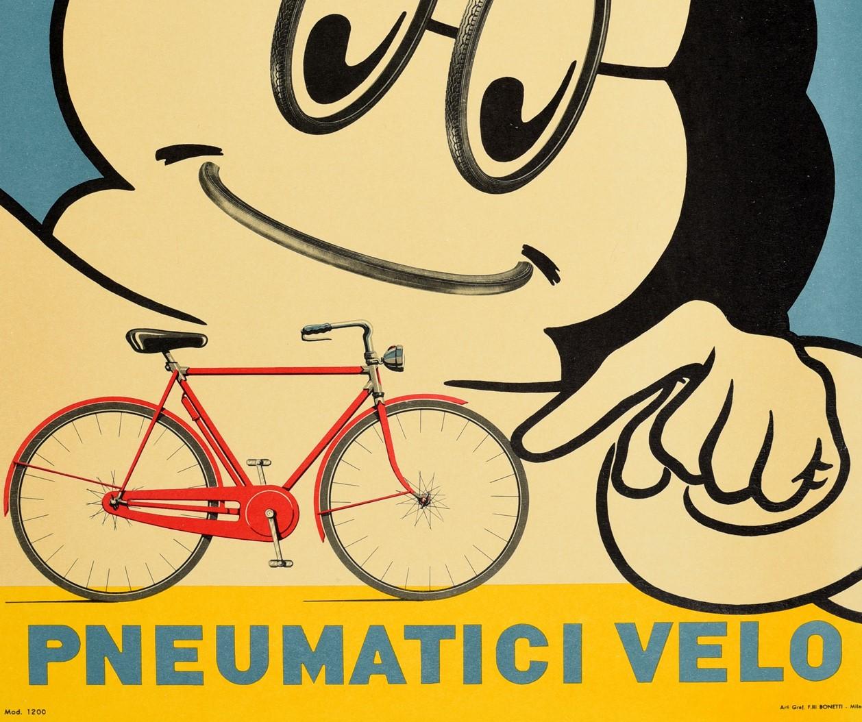 Original Vintage Poster Michelin Pneumatici Velo Fahrradreifen Bibendum Design (Orange), Print, von Unknown