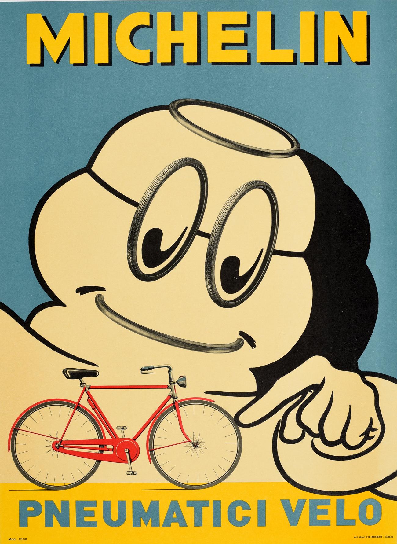 Unknown Print - Original Vintage Poster Michelin Pneumatici Velo Bicycle Tyres Bibendum Design