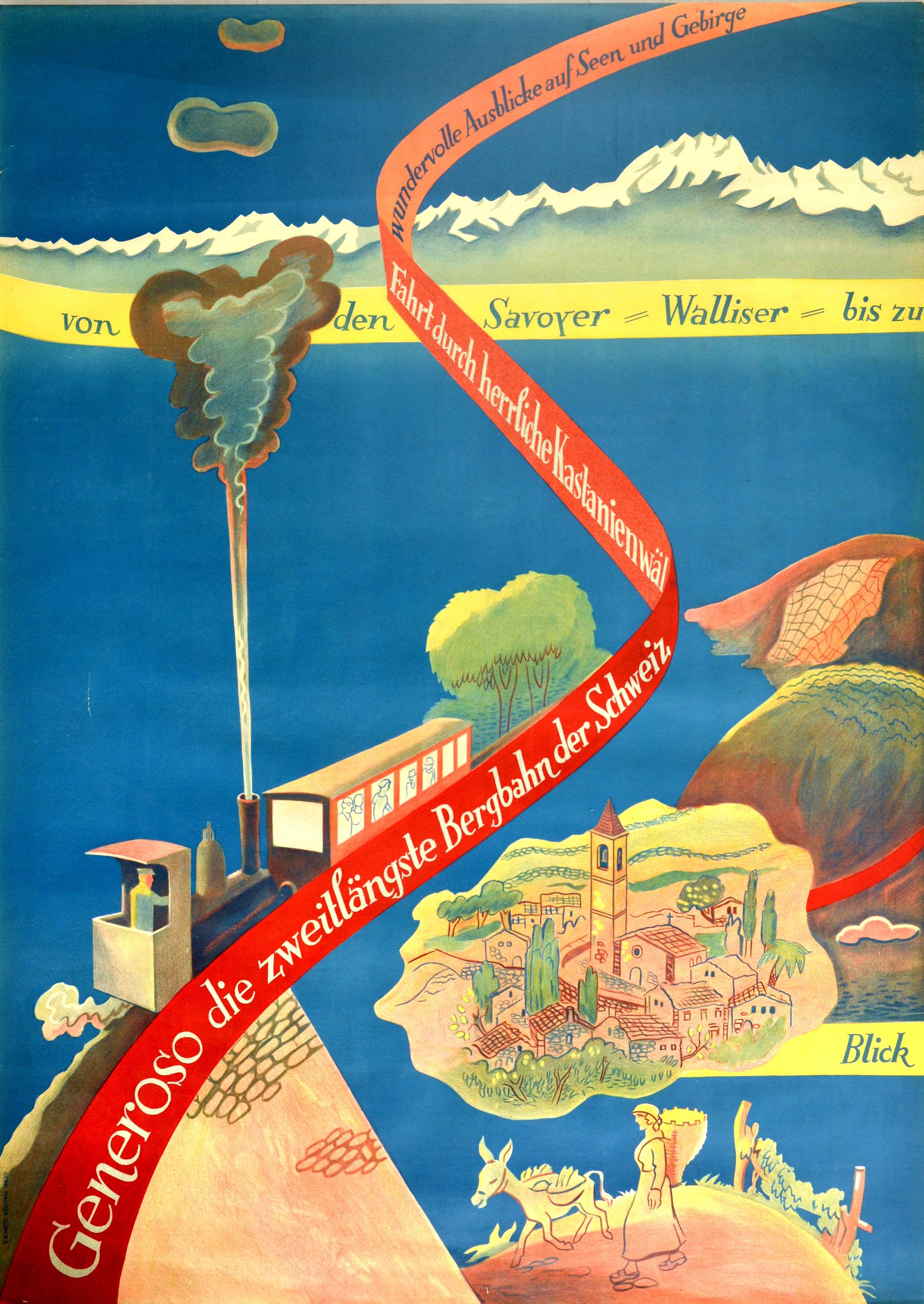 Unknown Print - Original Vintage Poster Monte Generoso Railway Valais Swiss Alps Mountain Train