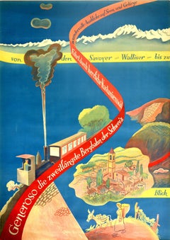 Original Vintage Poster Monte Generoso Railway Valais Swiss Alps Mountain Train