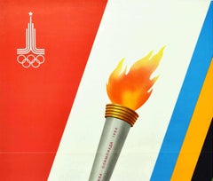 Original Vintage Poster Moscow Summer Olympics 1980 Moskva Olympic Torch Design