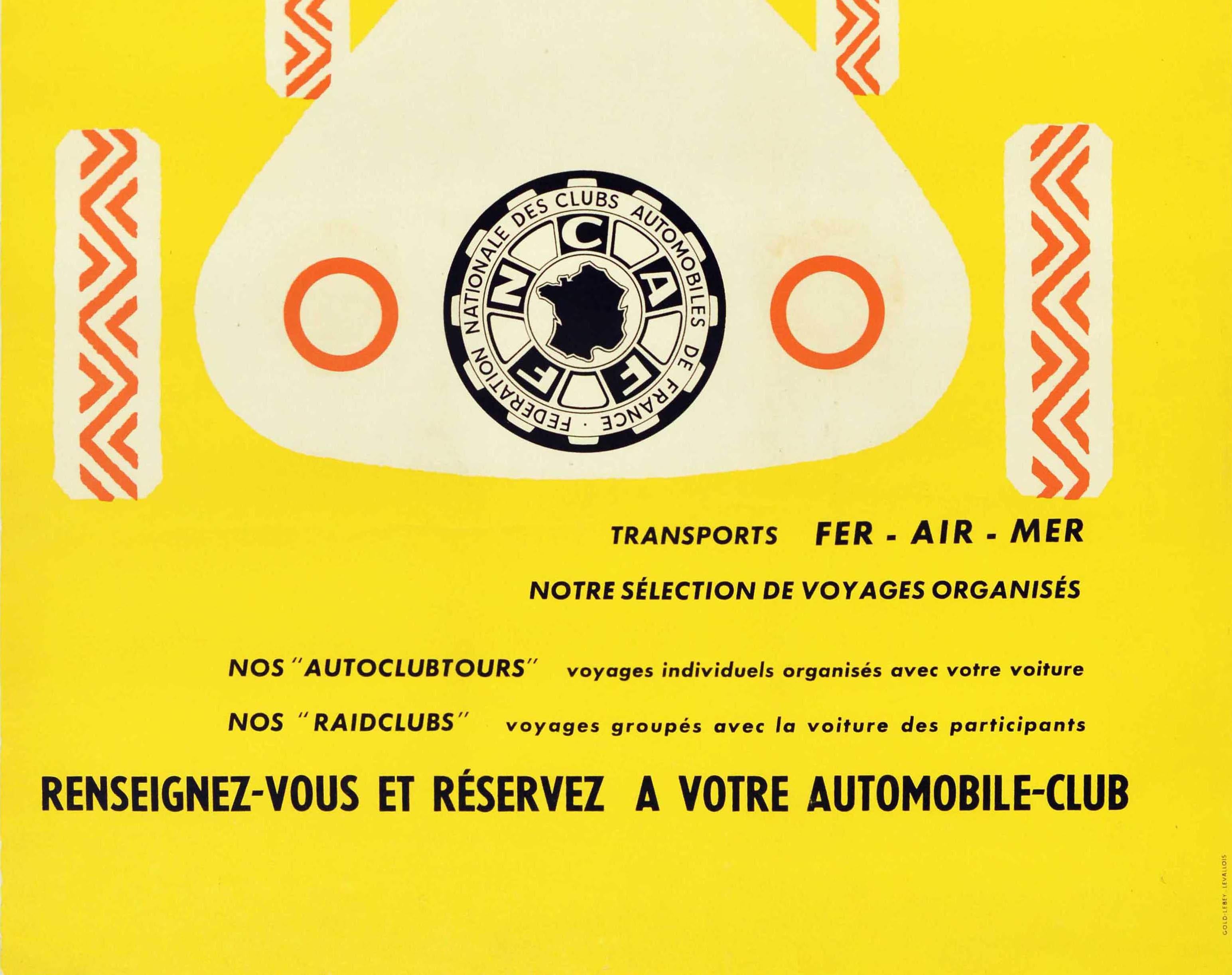 Original vintage poster advertising 67 Travel Offices available to Motorists by rail air sea transport with a selection of organised individual and groups trips - 67 Bureaux de Voyages a la disposition des Automobilistes transports fer air mer Notre