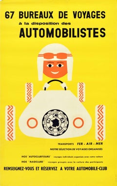 Affiche rétro originale, Bureaux de voyage motards, Course automobile, Milieu du siècle dernier