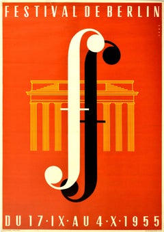 Affiche vintage originale, Festival de musique de Berlin, Design mi-siècle, Brandenburg, F