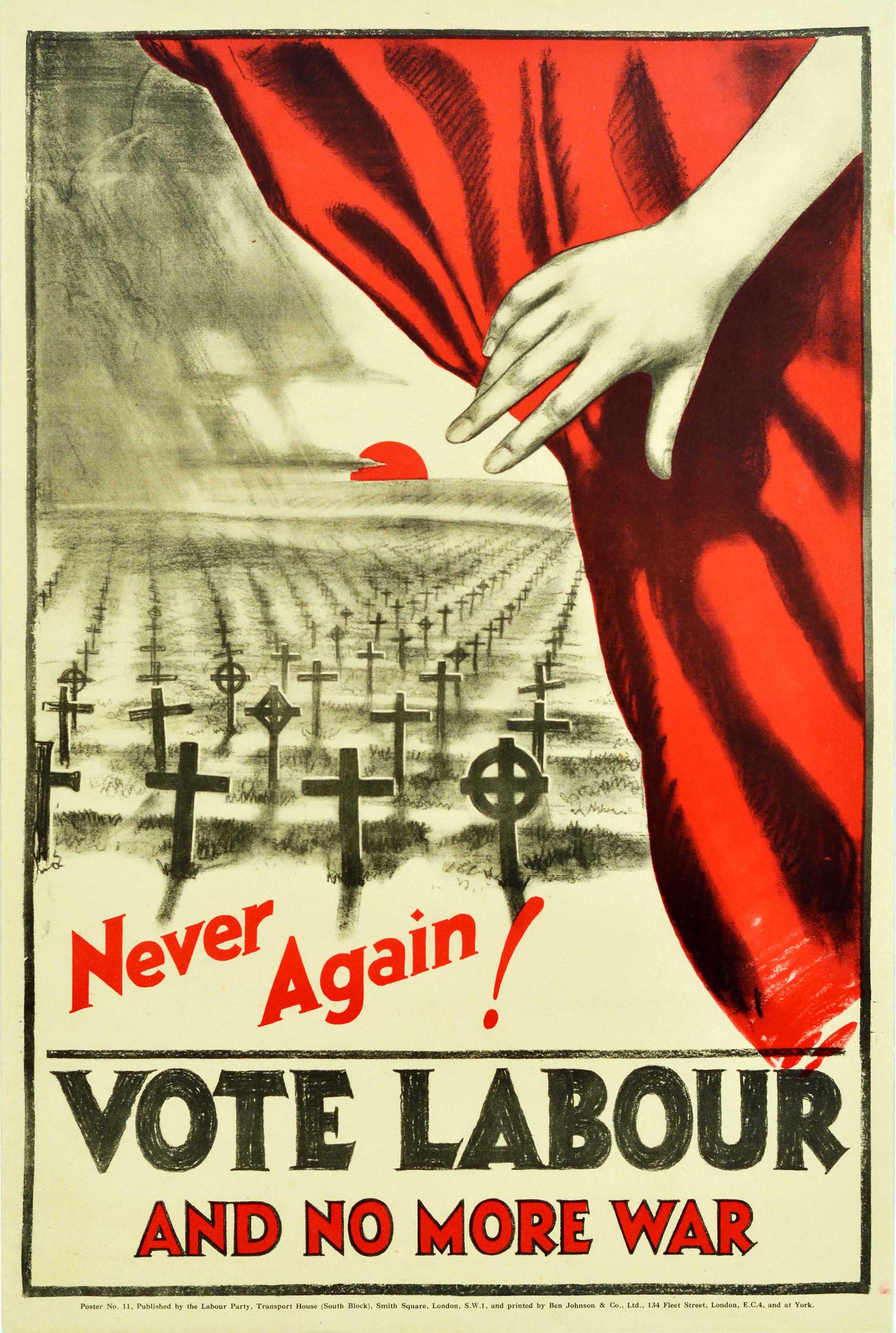 Unknown Print - Original Vintage Poster Never Again Vote Labour And No More War UK Elections