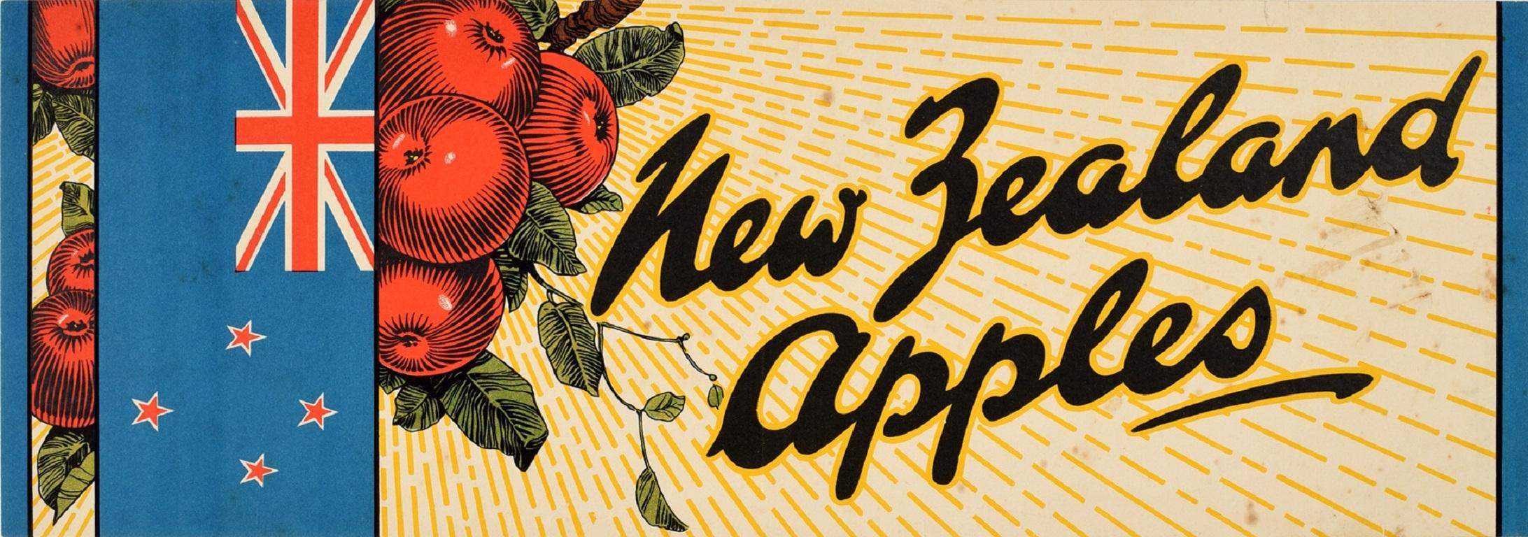 Unknown Print - Original Vintage Poster New Zealand Apples NZ Flag Fruit Food Advertising Design