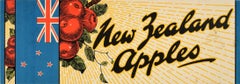 Original Vintage Poster New Zealand Apples NZ Flag Fruit Food Advertising Design