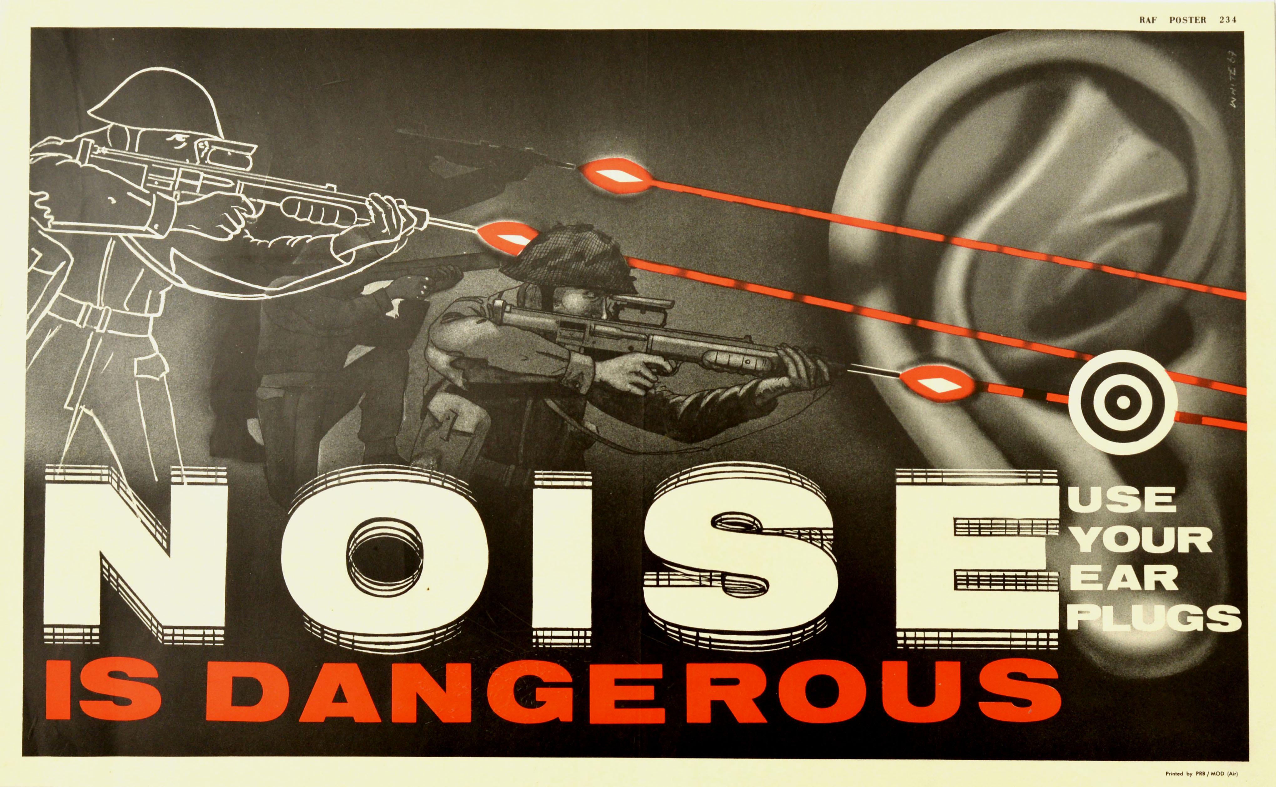 Original Vintage Poster Noise Is Dangerous Royal Air Force Health Safety Warning