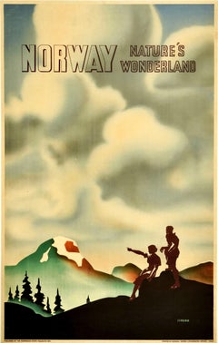 Original Vintage Poster Norway Nature's Wonderland State Railway Travel Hiking