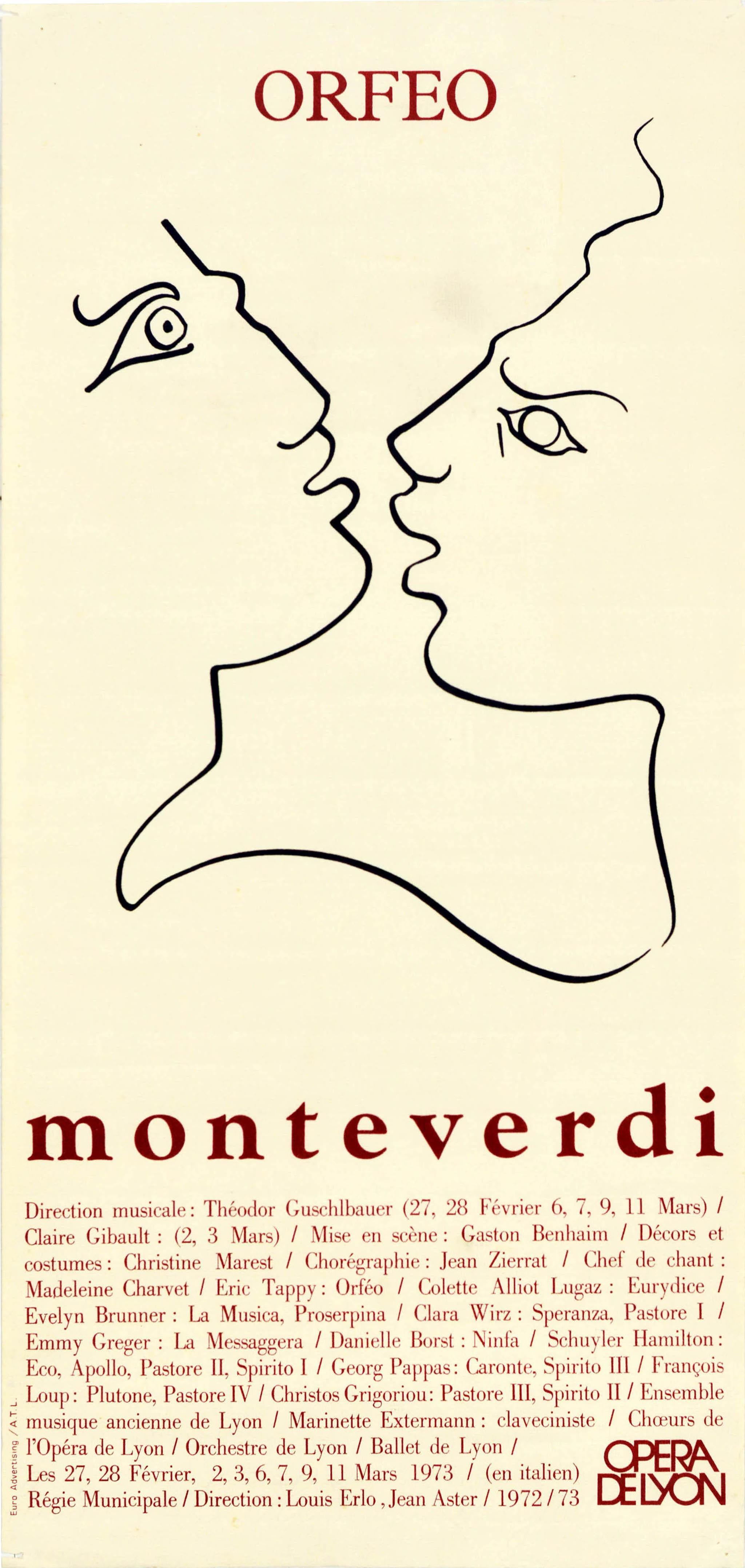 Print Unknown - Affiche vintage d'origine Orfeo Monteverdi Opera De Lyon Musique Légende grecque