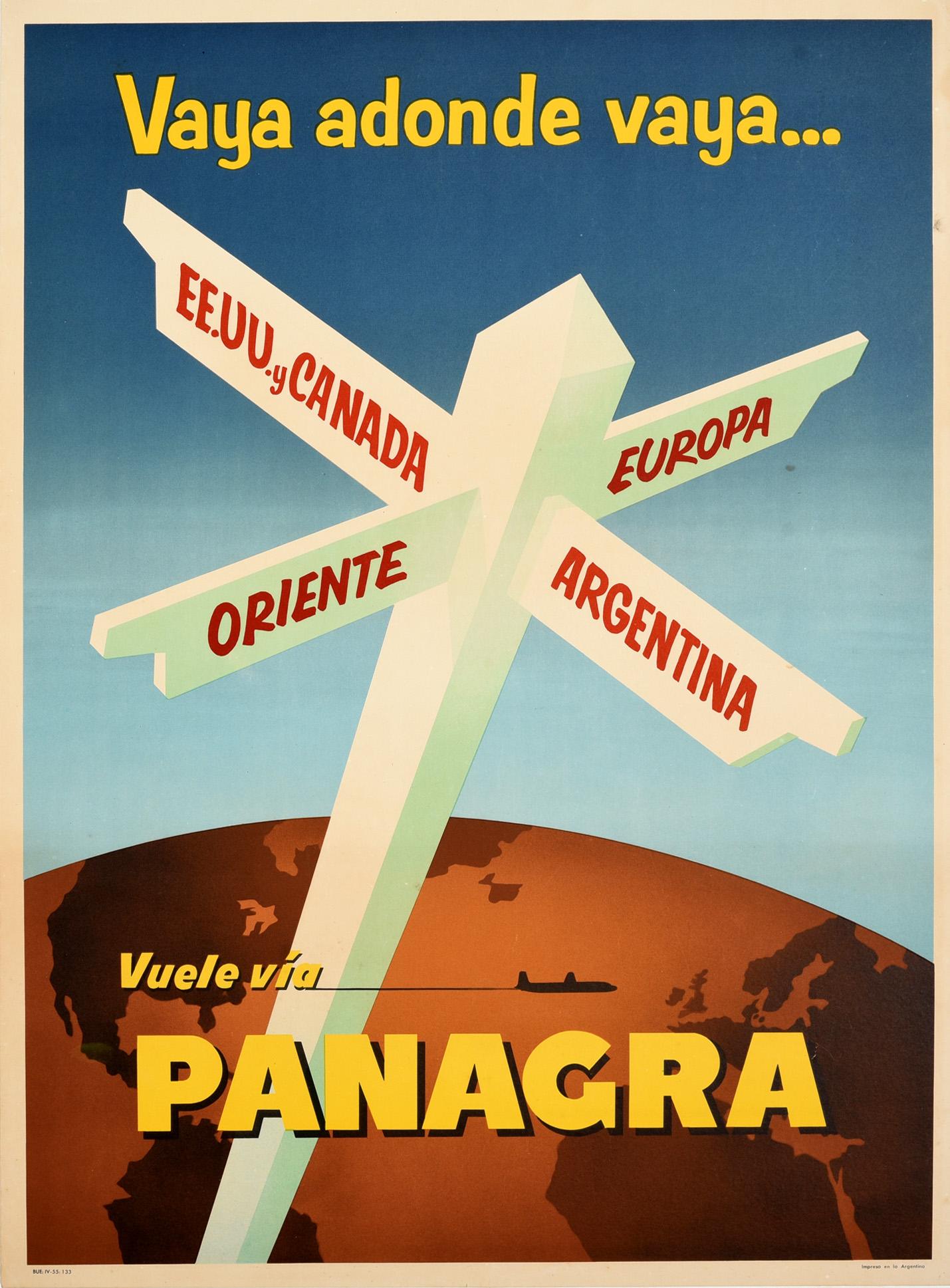 Unknown Print - Original Vintage Poster Panagra To USA Canada Europe Argentina Orient Air Travel