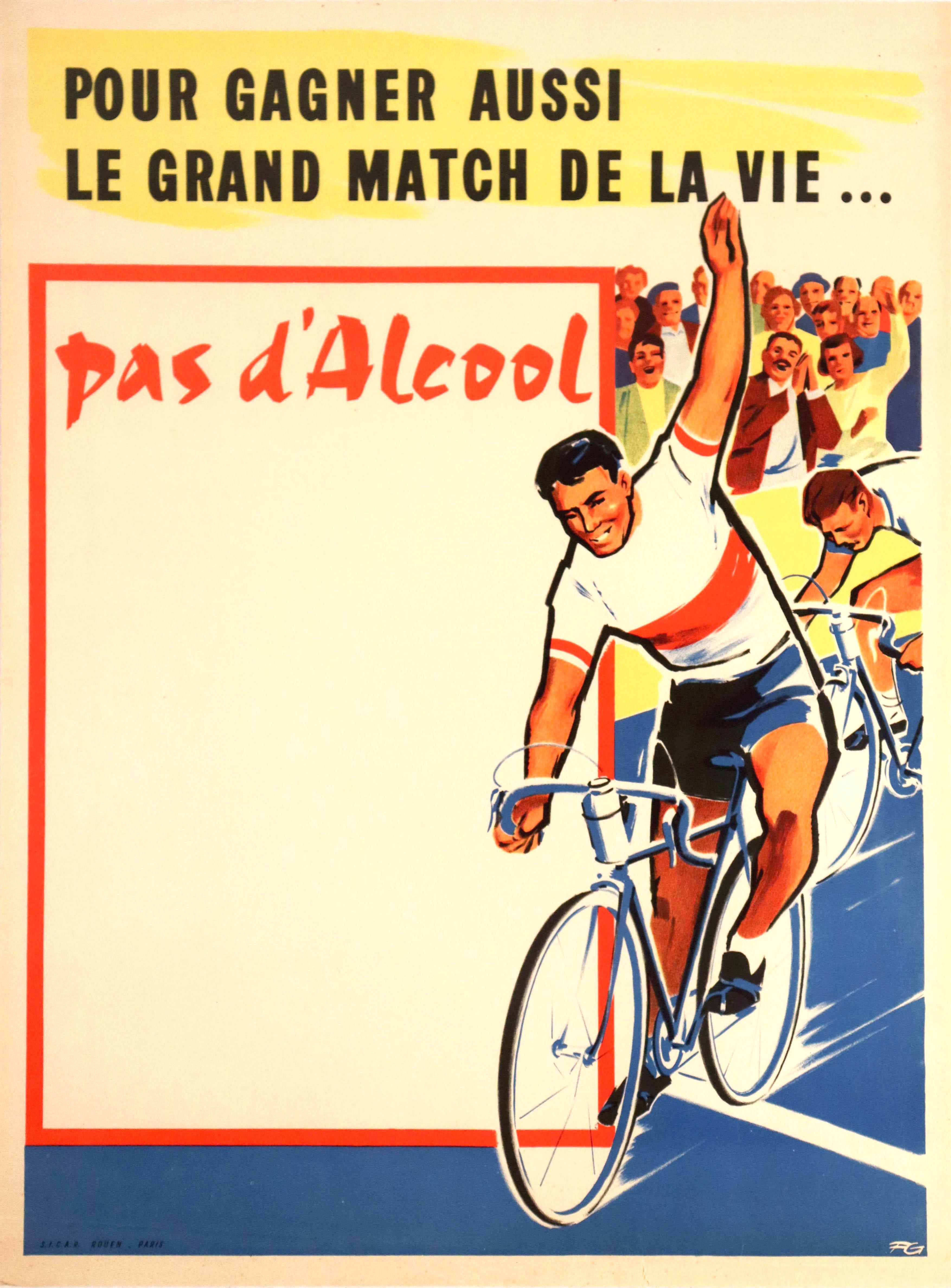 Unknown Print - Original Vintage Poster Pas d'Alcool No Alcohol Win The Game Of Life Cycling Art