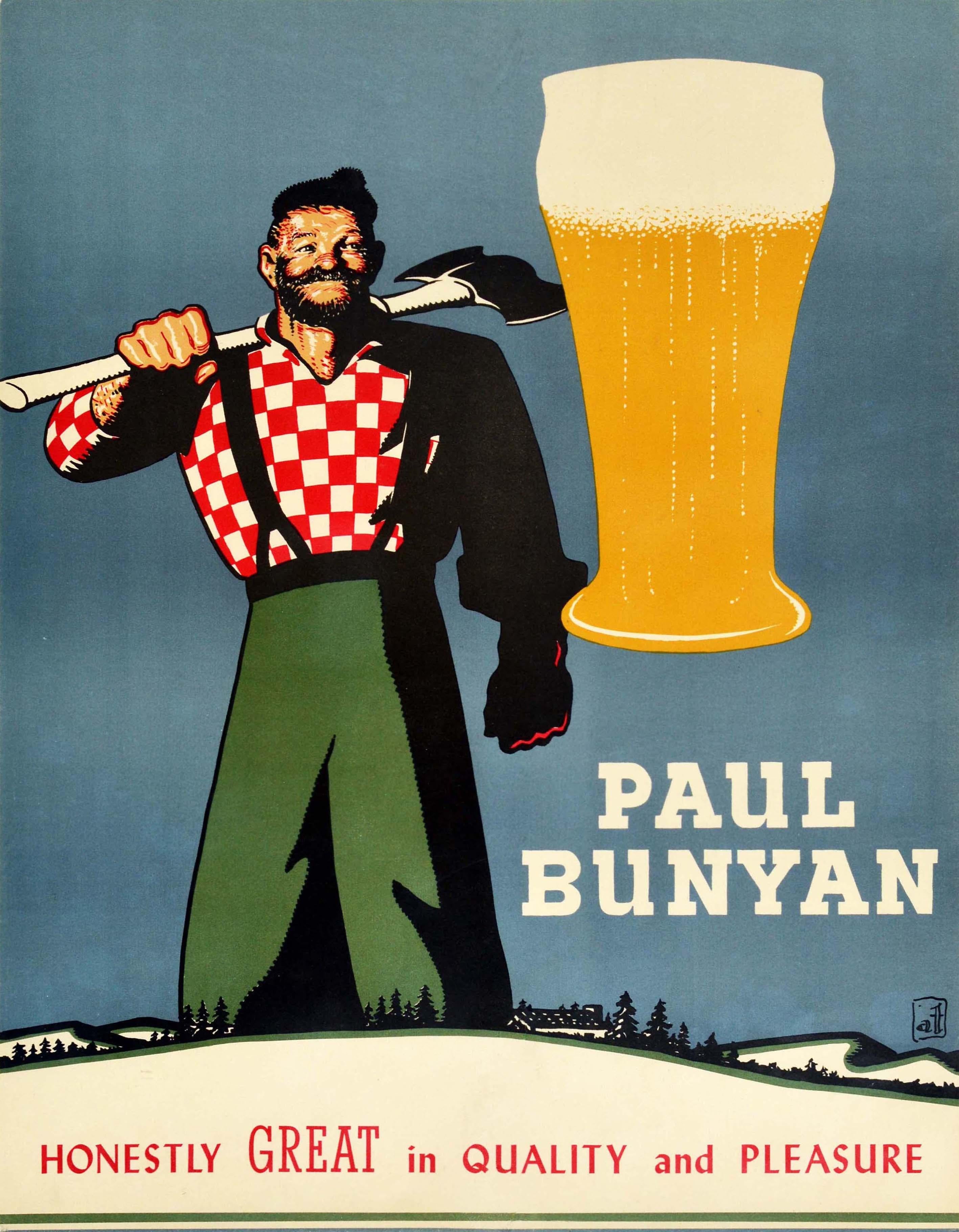 Print de Unknown - Póster Original Vintage Paul Bunyan Honestidad Gran Calidad y Placer Cerveza Bebida