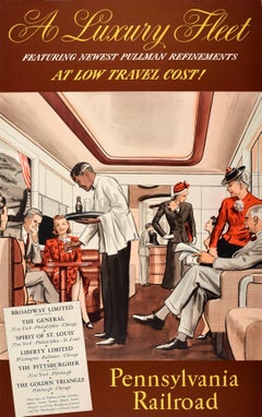 Original Vintage Poster Pennsylvania Railroad Pullman Train Travel Luxury Fleet