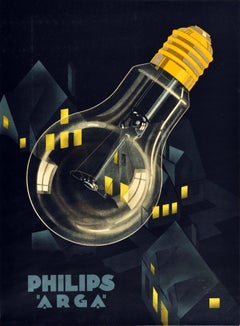 Original Vintage Poster Philips Arga Light Bulb Night Lights Advertising Design