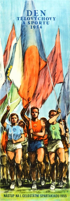 Original Vintage Poster Physical Education Sport Czechoslovakia Athletics Parade