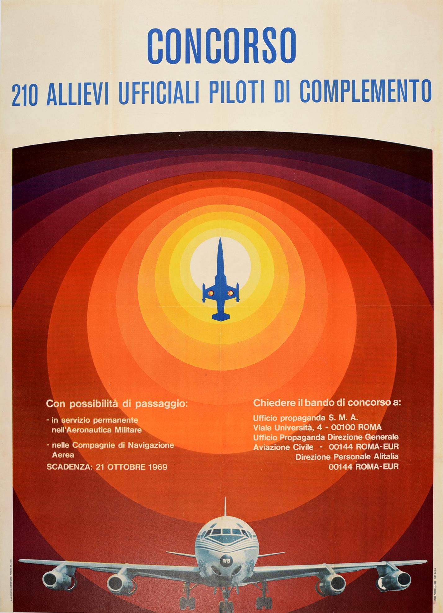 Unknown Print - Original Vintage Poster Pilot Air Force Competition Concorso Italy Aviation Art