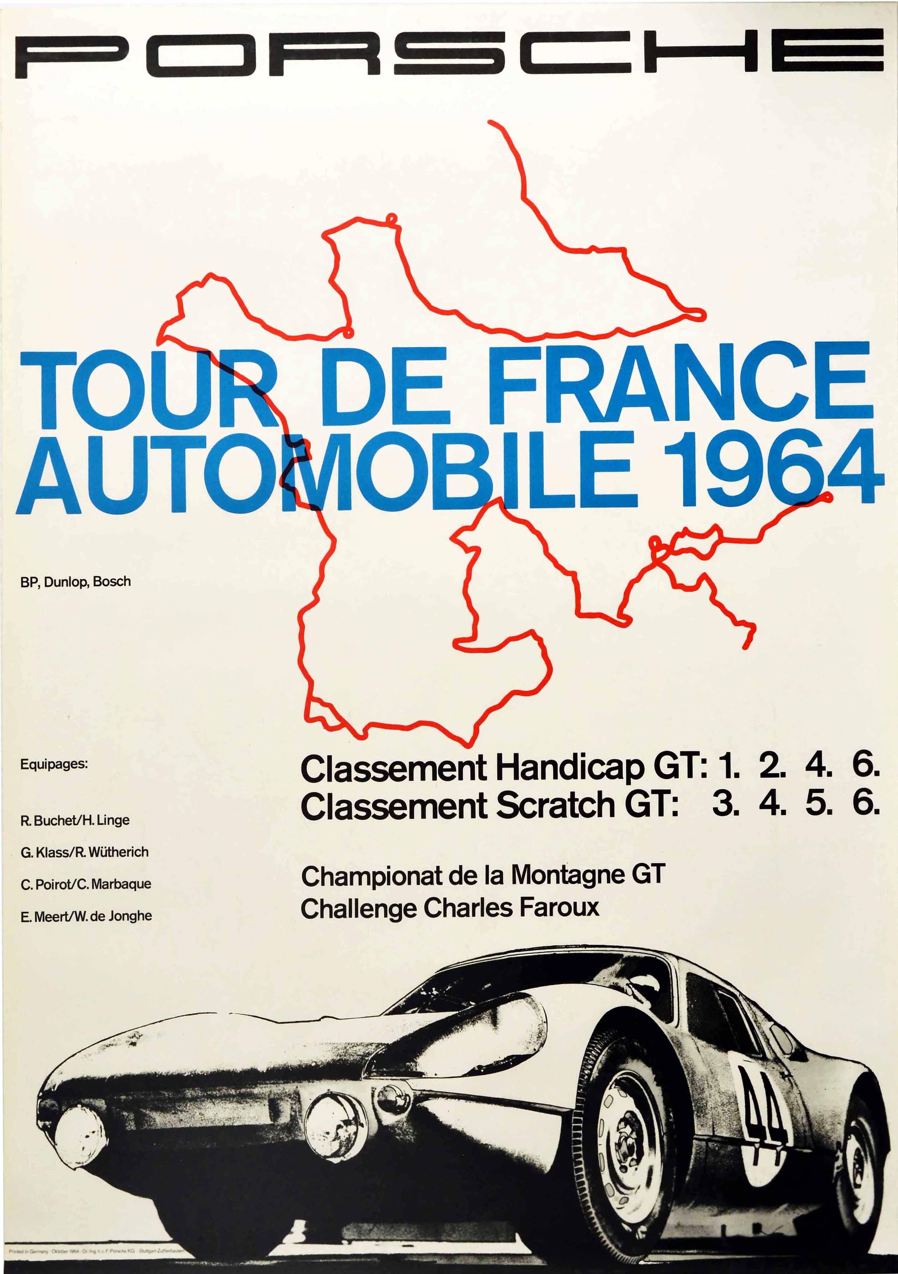 Unknown Print - Original Vintage Poster Porsche 904 Tour De France Automobile 1964 GT Car Racing