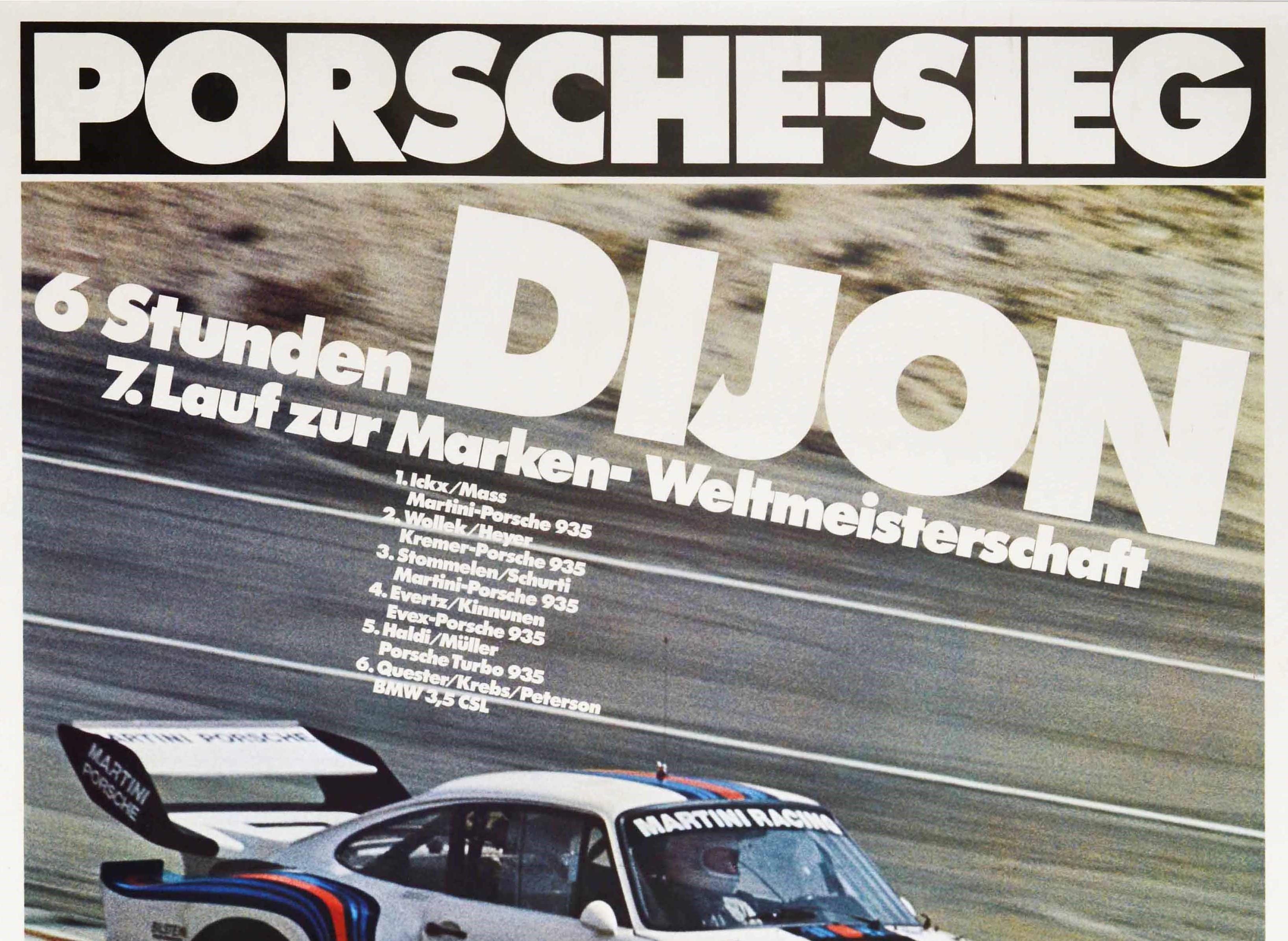 Original Vintage Poster Porsche 935 6 Hour Dijon Sports Car Champion Auto Racing - Print by Unknown