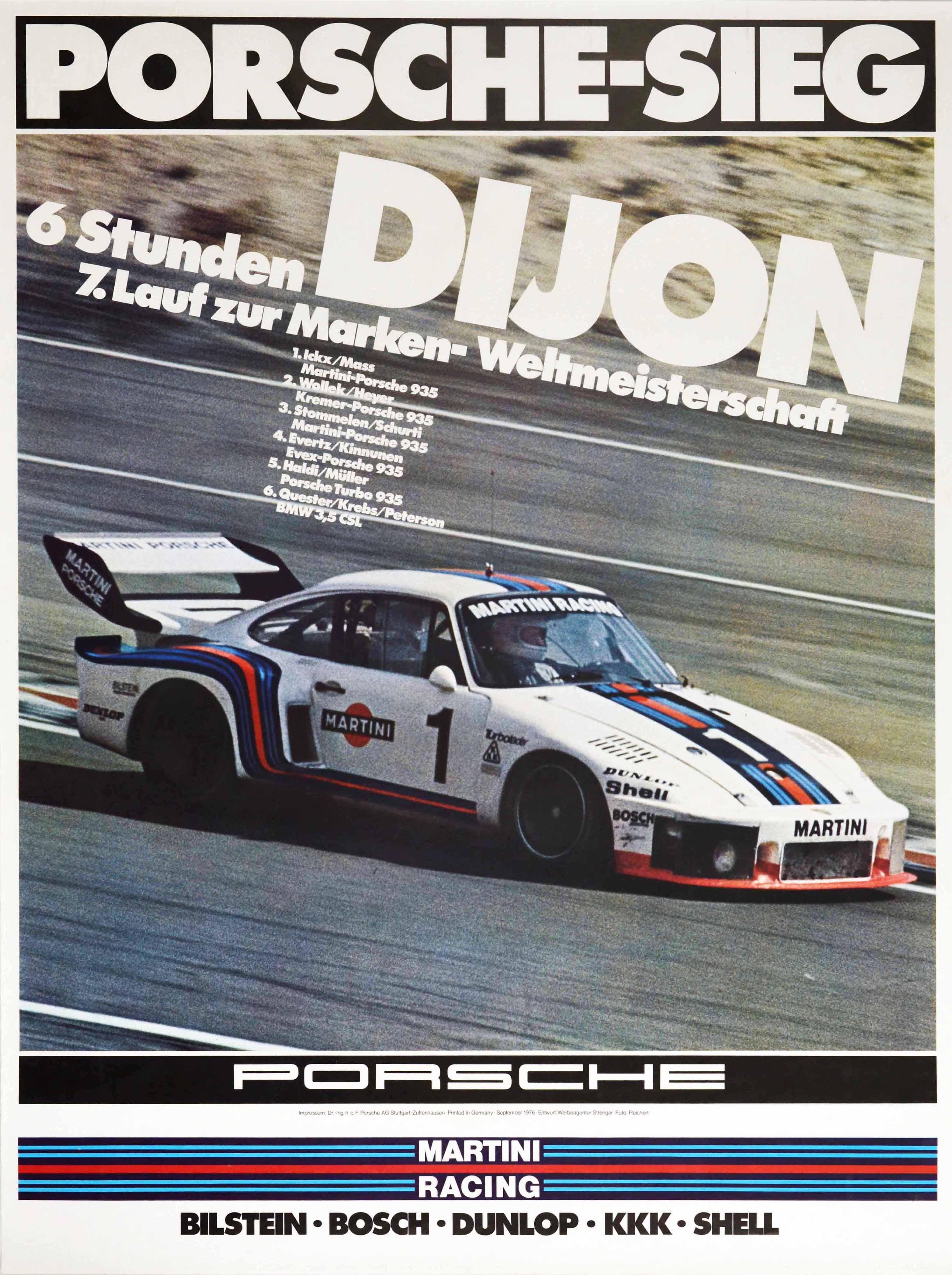 Unknown Print - Original Vintage Poster Porsche 935 6 Hour Dijon Sports Car Champion Auto Racing