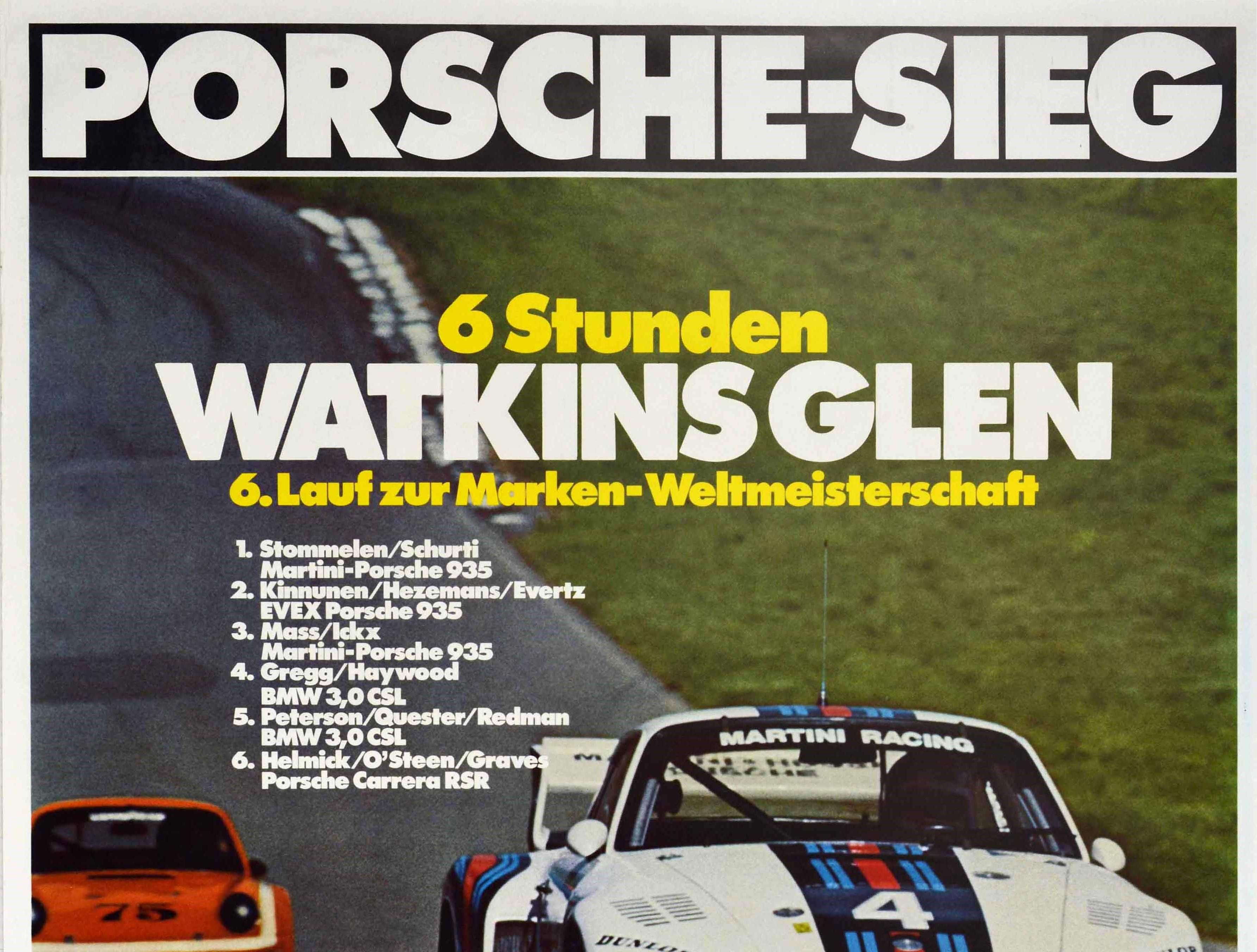 Original Vintage Poster Porsche 935 Watkins Glen Auto Racing Sports Car Victory - Print by Unknown