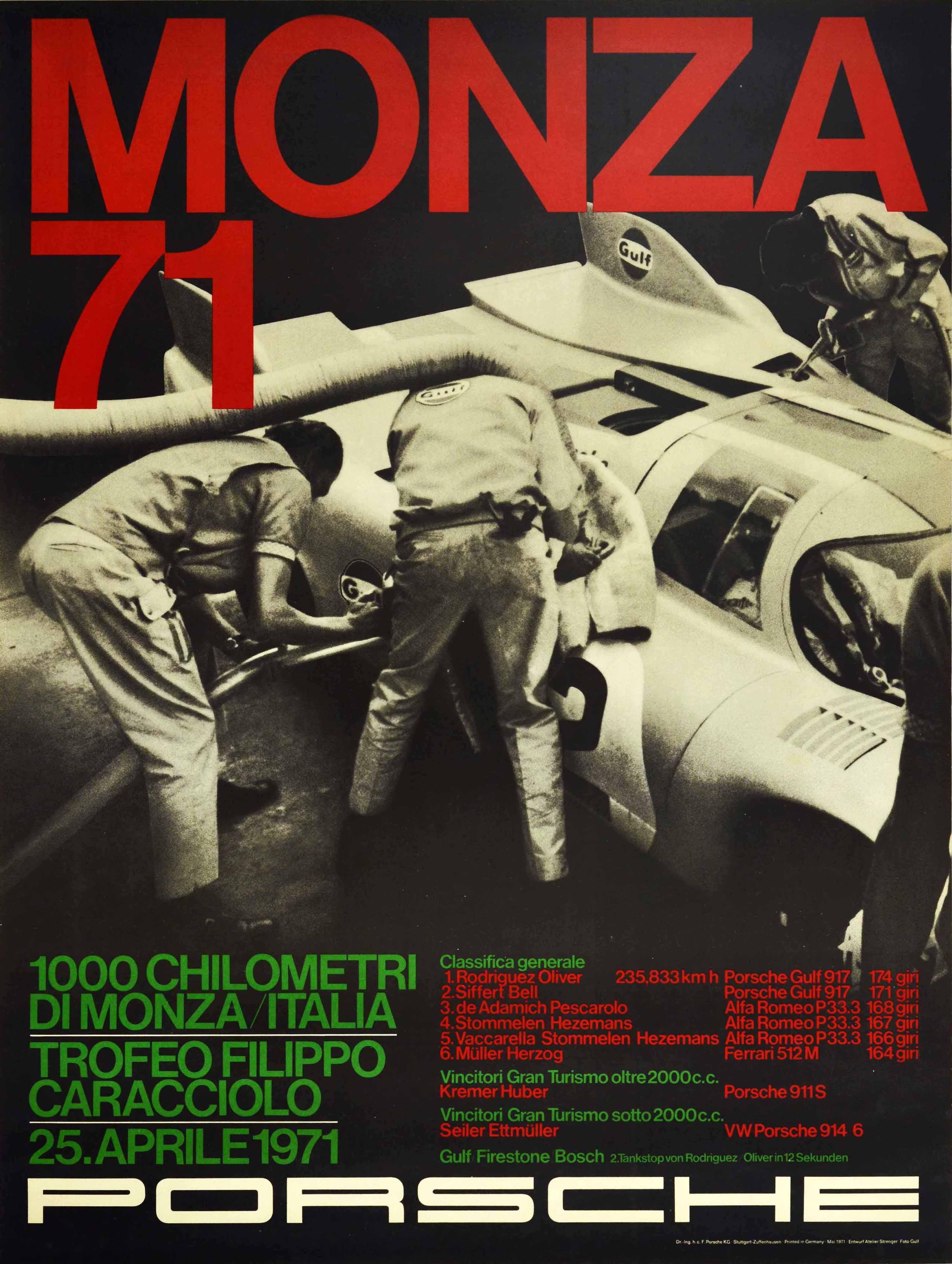 Unknown Print - Original Vintage Poster Porsche Gulf 917 Victory 1000km Monza Italy Auto Racing
