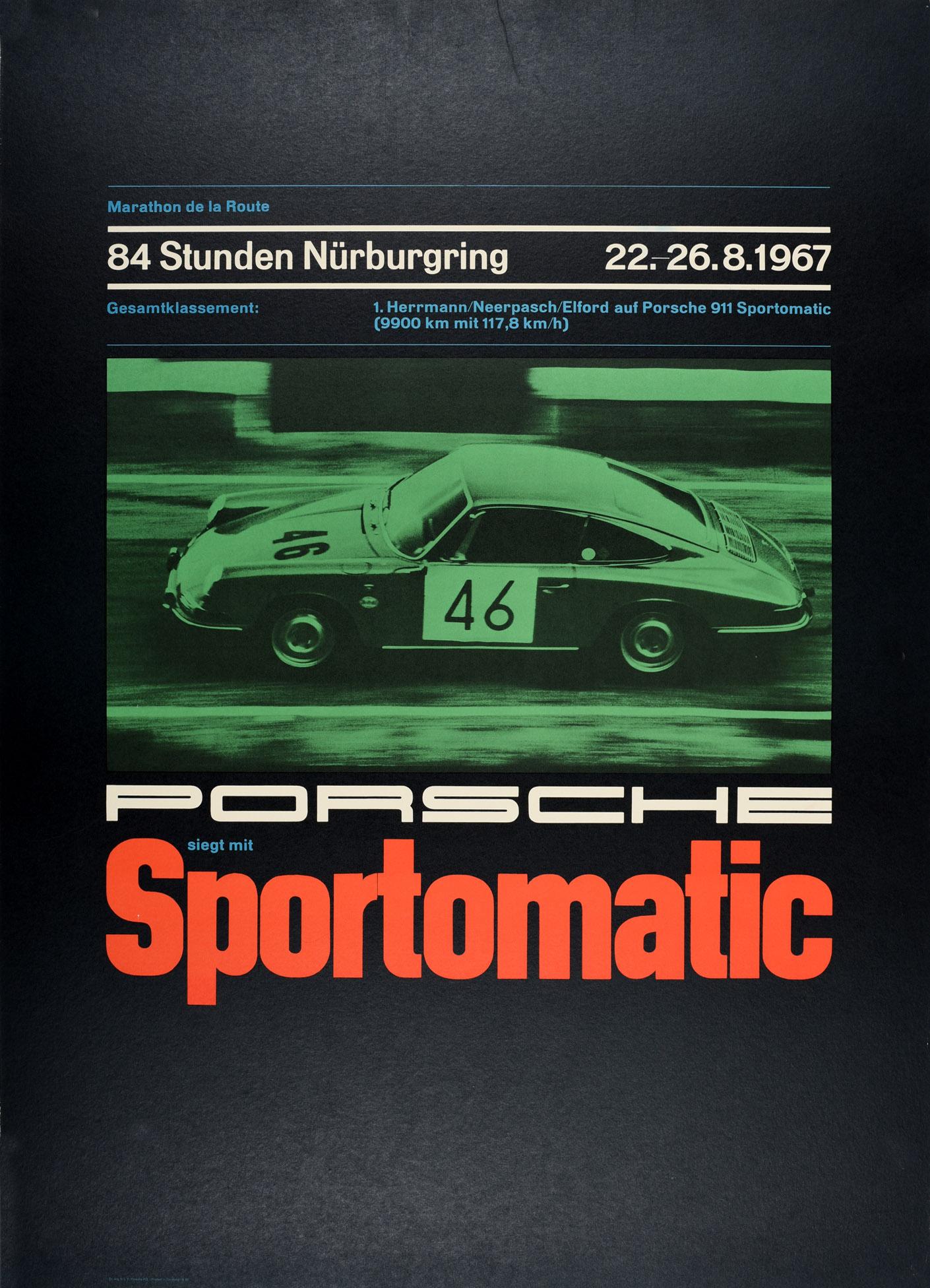 Unknown Print - Original Vintage Poster Porsche Sportomatic Marathon Endurance Race Nurburgring