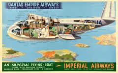Original Vintage Poster Qantas Empire Airways Imperial Air Travel Flying Boat
