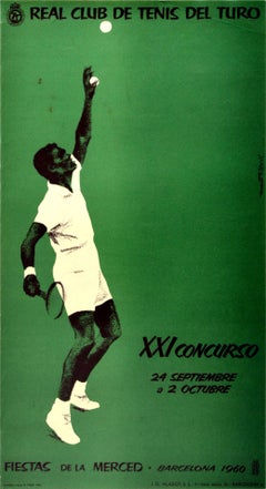 Original Vintage Poster Real Club De Tenis Del Turo Barcelona 1960 Tennis Sport