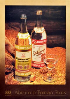 Original Vintage Poster Russian Vodka Moskovskaya Stolichnaya USSR Beriozka Shop