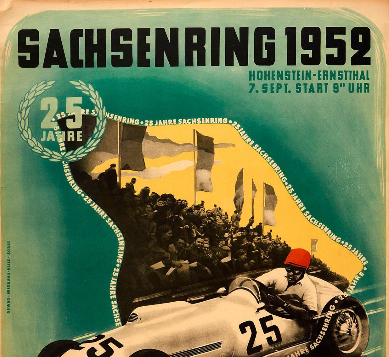 Poster d'epoca originale Sachsenring 1952 Campionato automobilistico auto da corsa Arte - Print Nero di Unknown