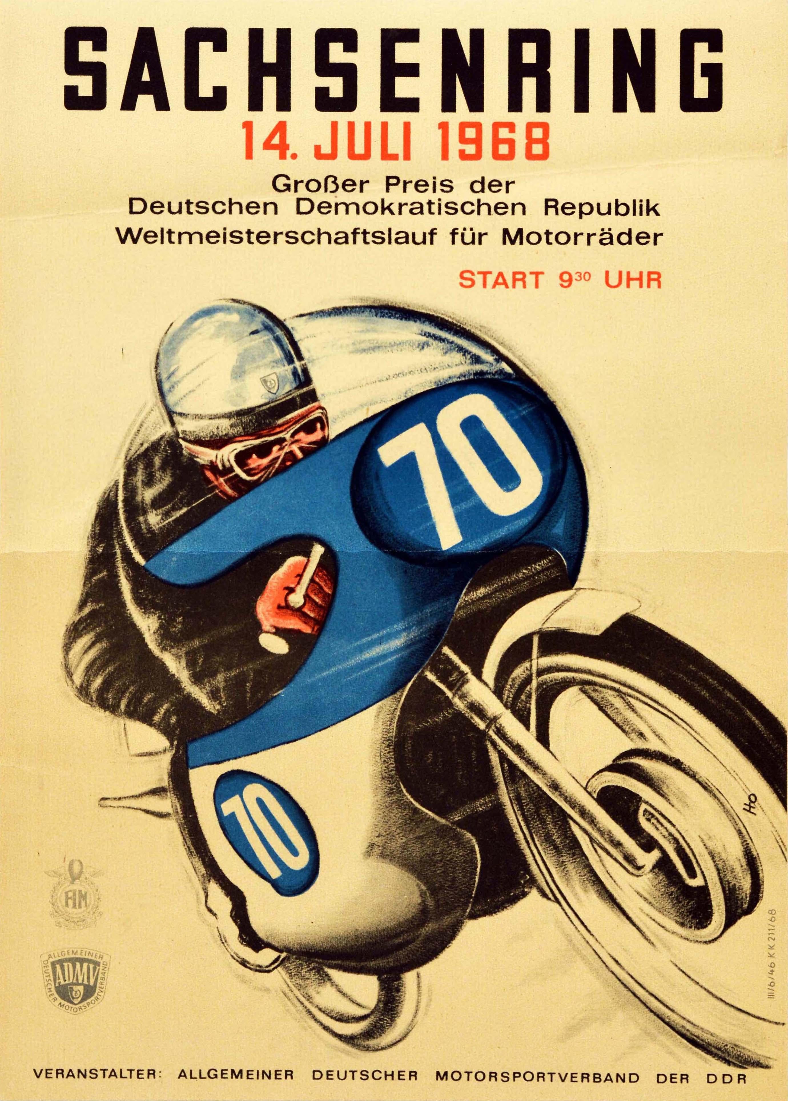 Print Unknown - Affiche vintage d'origine Sachsenring 1968, Grand Prix Moto GP, Course de course