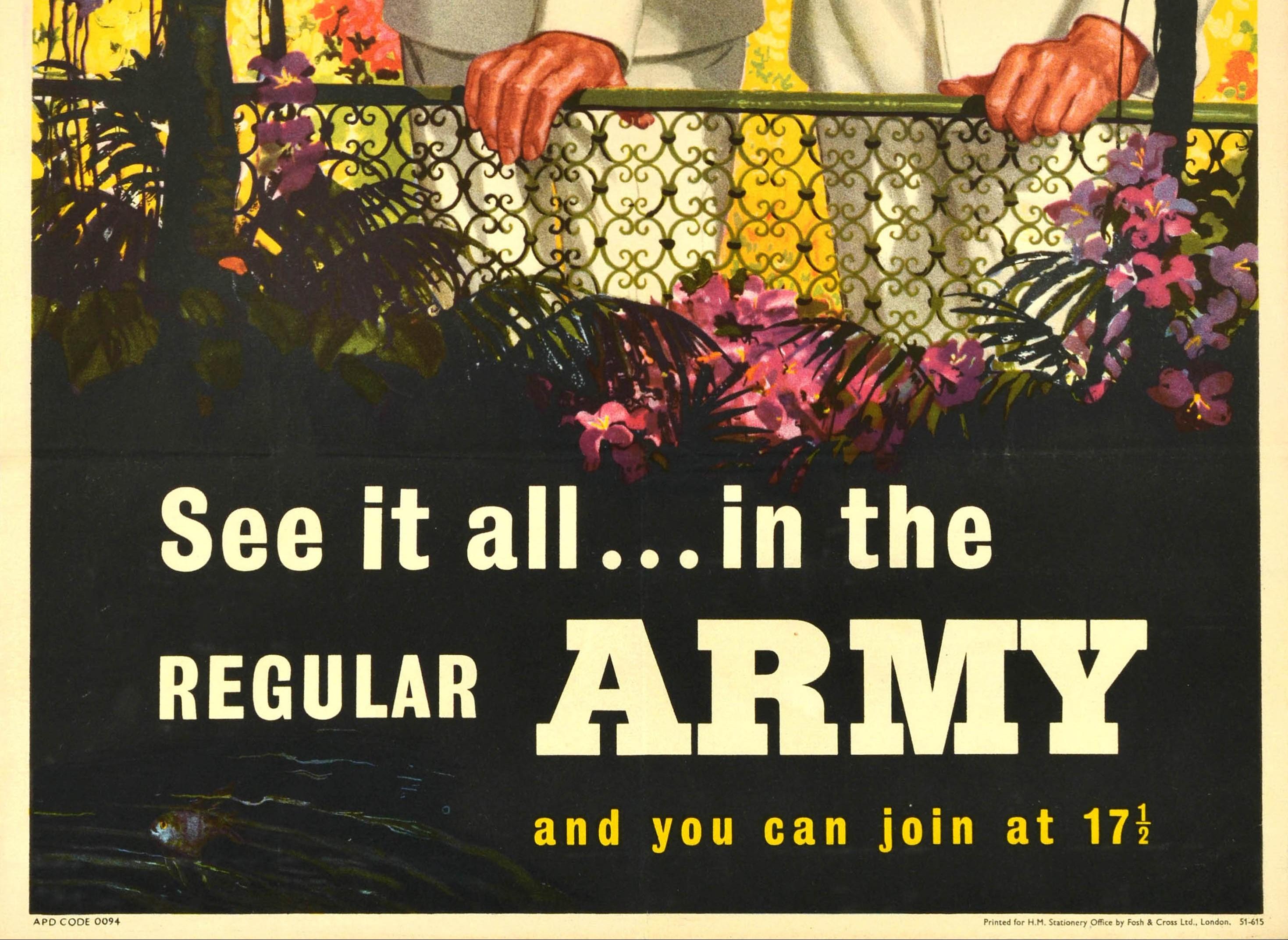 Original-Vintage-Poster, See It All In The Regular Army, Militärische Rekrutierungskunst (Schwarz), Print, von Unknown