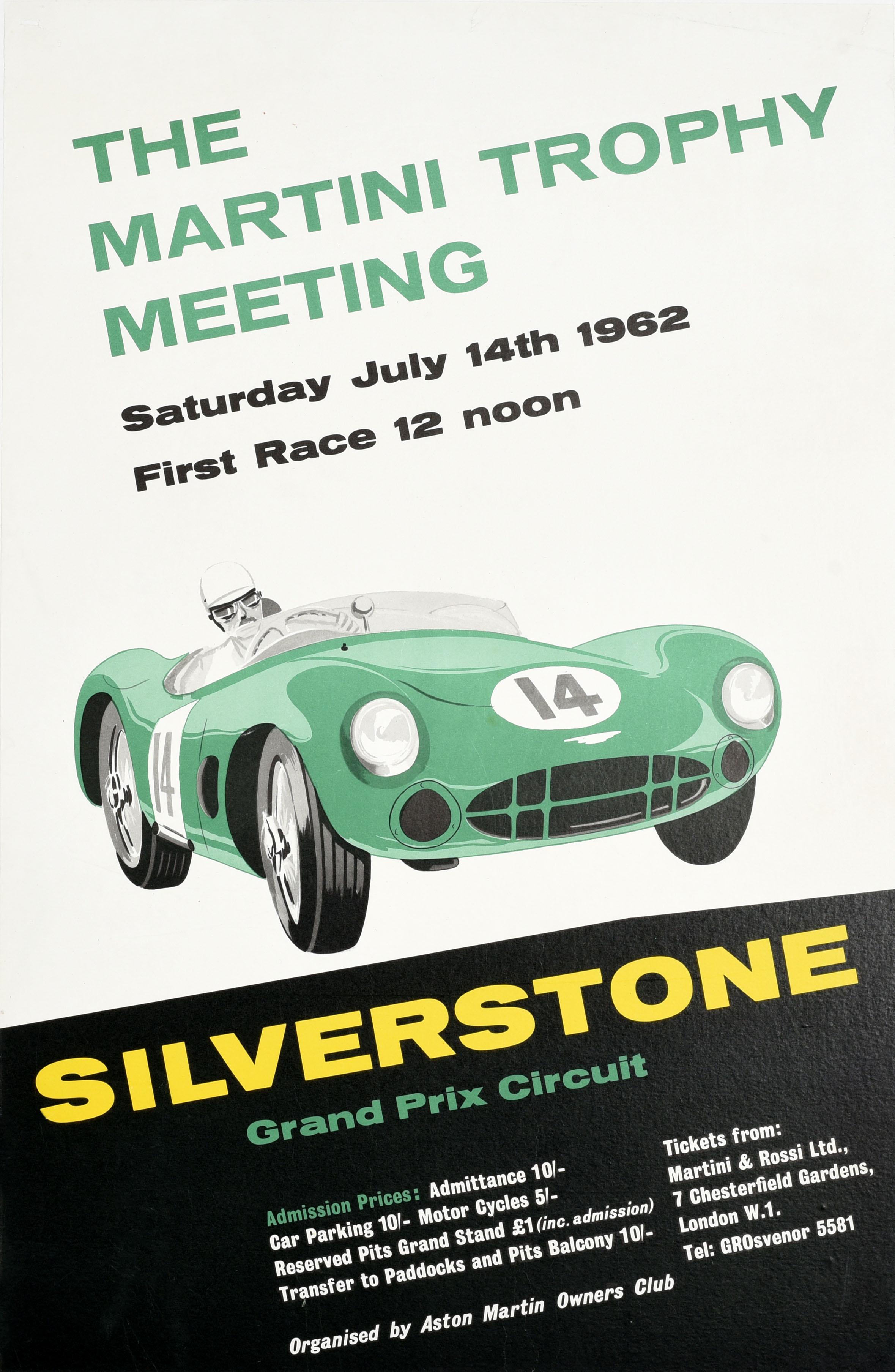Unknown Print - Original Vintage Poster Silverstone Grand Prix Race Martini Trophy Aston Martin