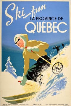 Original Vintage Poster Ski Fun La Province De Quebec Canada Winter Sport Travel