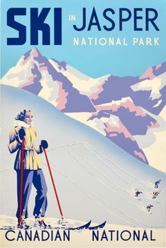 Original Vintage Poster Ski In Jasper National Park Canadian National Railway 