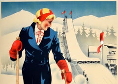 Original Vintage Poster Ski Jump Winter Sport Germany Krummhubel Karpacz Poland