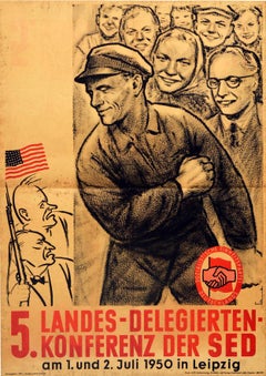 Original Vintage Poster Socialist Unity Party Of Germany SED Conference Workers